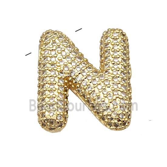 Copper Pendant Pave Zircon Letter-N Gold Plated