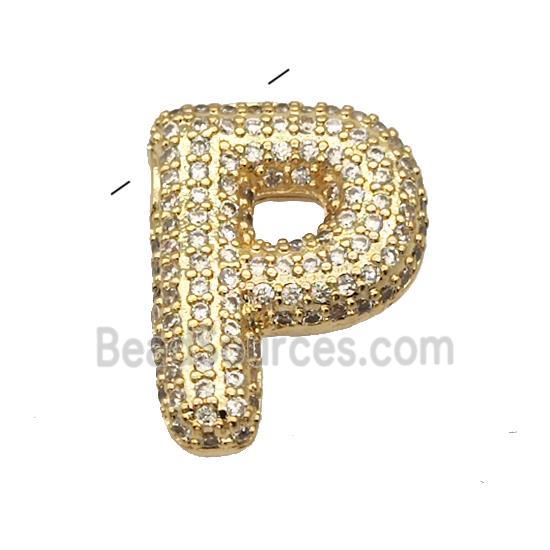 Copper Pendant Pave Zircon Letter-P Gold Plated