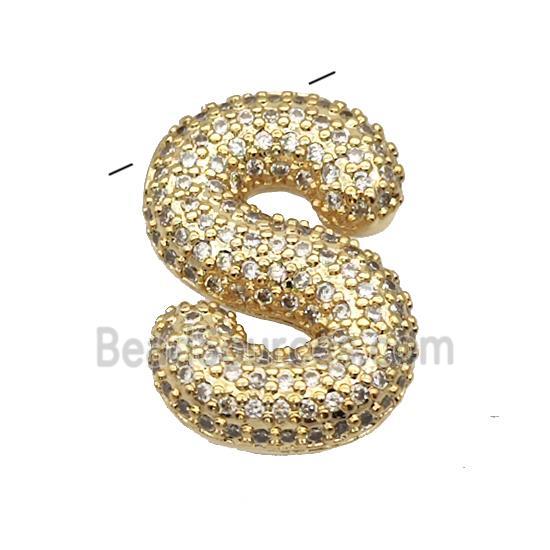 Copper Pendant Pave Zircon Letter-S Gold Plated