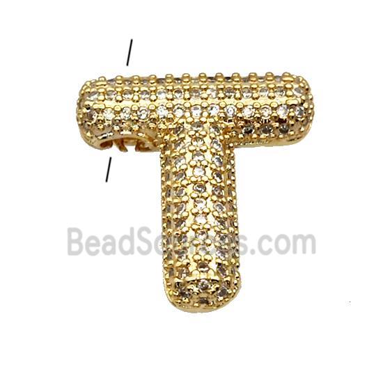 Copper Pendant Pave Zircon Letter-T Gold Plated