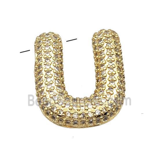 Copper Pendant Pave Zircon Letter-U Gold Plated