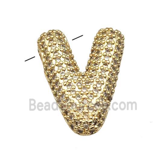 Copper Pendant Pave Zircon Letter-V Gold Plated