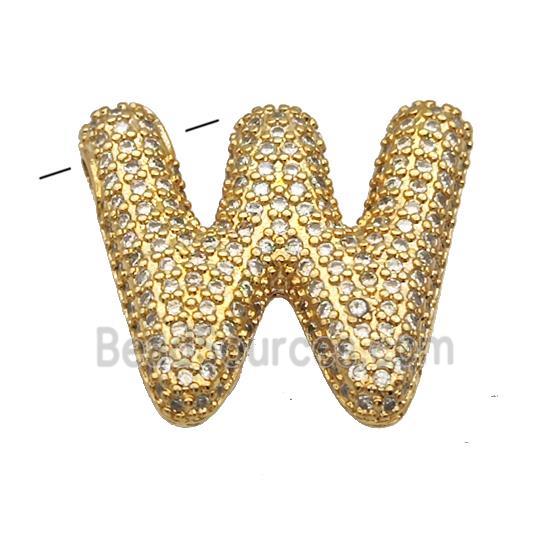 Copper Pendant Pave Zircon Letter-W Gold Plated