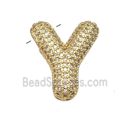 Copper Pendant Pave Zircon Letter-Y Gold Plated