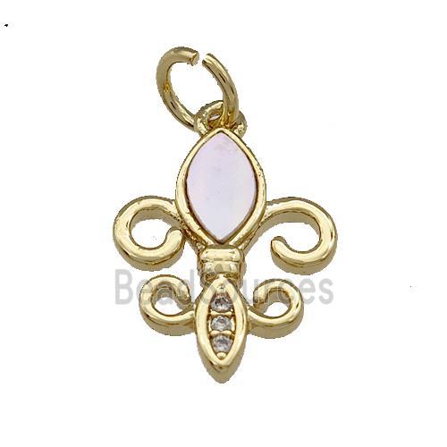 Fleur De Lis Copper Pendant Pave Shell Zirconia 18K Gold Plated