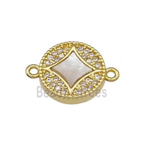 Copper Coin Connector Pave Shell Zirconia Star 18K Gold Plated