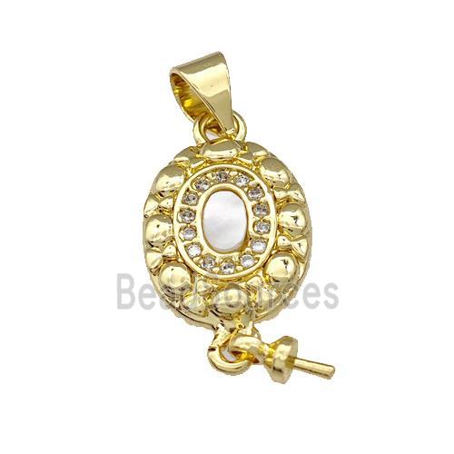 Copper Oval Pendant Pave Shell Zircon With Bail 18K Gold Plated