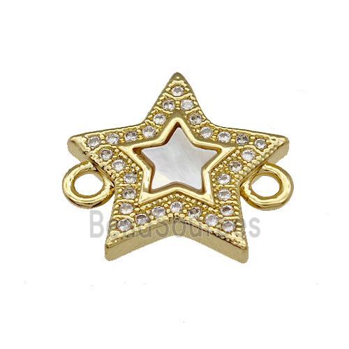 Copper Star Connector Pave Shell Zirconia 18K Gold Plated