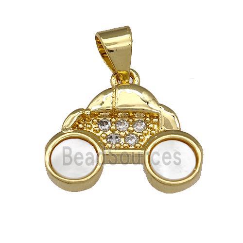 Copper Car Charms Pendant Pave Shell Zirconia 18K Gold Plated