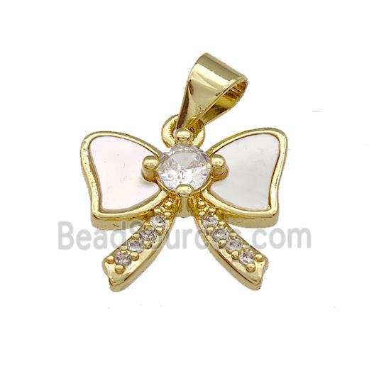 Copper Bowknot Charms Pendant Pave Shell Zirconia 18K Gold Plated