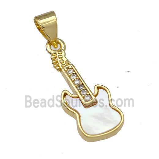 Copper Guitar Pendant Micro Pave Shell Zirconia 18K Gold Plated