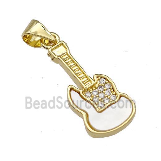 Copper Guitar Pendant Micro Pave Shell Zirconia 18K Gold Plated