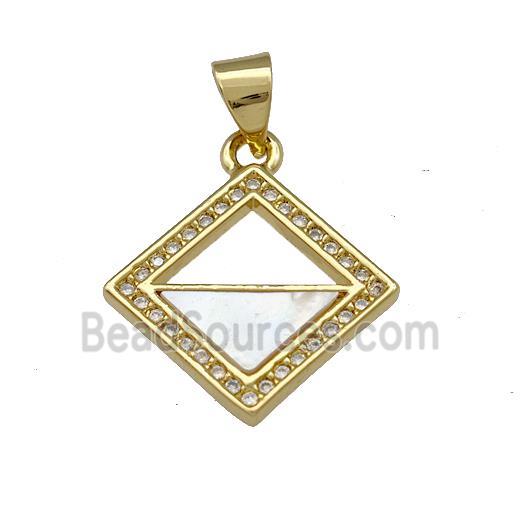 Copper Square Pendant Pave Shell Zirconia 18K Gold Plated