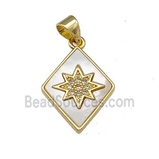 Copper Rhombus Pendant Pave Shell Zirconia Star 18K Gold Plated