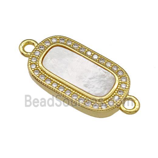 Copper Rectangle Connector Pave Shell Zirconia 18K Gold Plated