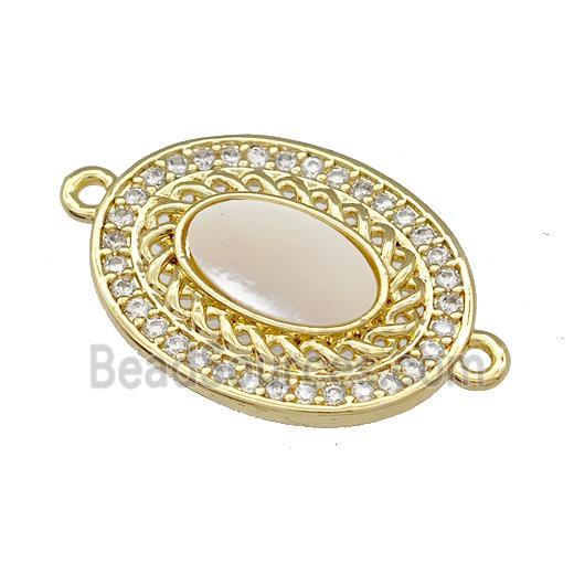 Copper Oval Connector Pave Shell Zirconia 18K Gold Plated