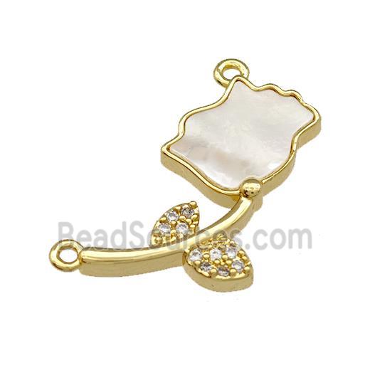 Copper Flower Pendant Pave Shell Zirconia 2loops 18K Gold Plated