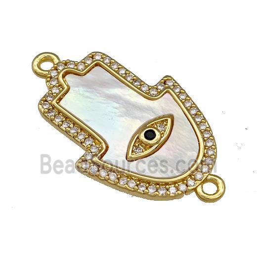 Copper Hamsahand Connector Pave Shell Zirconia Evil Eye 18K Gold Plated