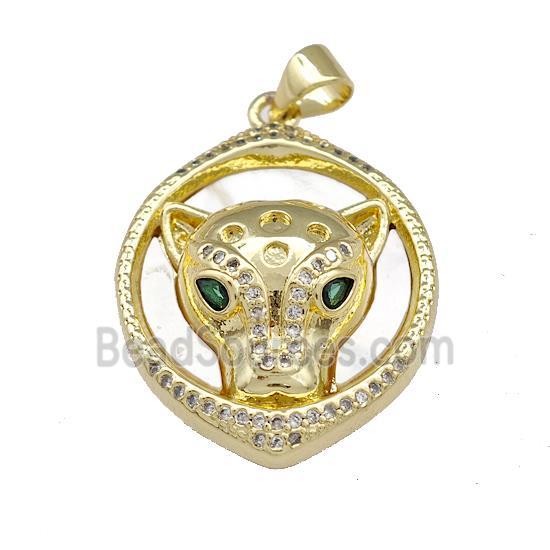 Copper Leopard Pendant Pave Shell Zirconia 18K Gold Plated