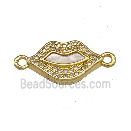 Copper Lips Connector Pave Shell Zirconia 18K Gold Plated