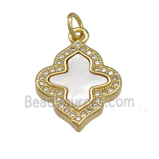 Copper Cross Pendant Pave Shell Zirconia 18K Gold Plated