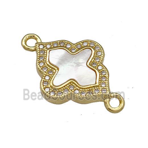 Copper Cross Connector Pave Shell Zirconia 18K Gold Plated