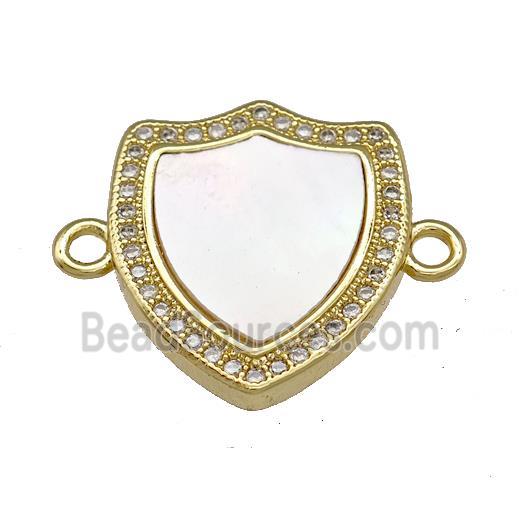 Copper Shield Connector Pave Shell Zirconia 18K Gold Plated