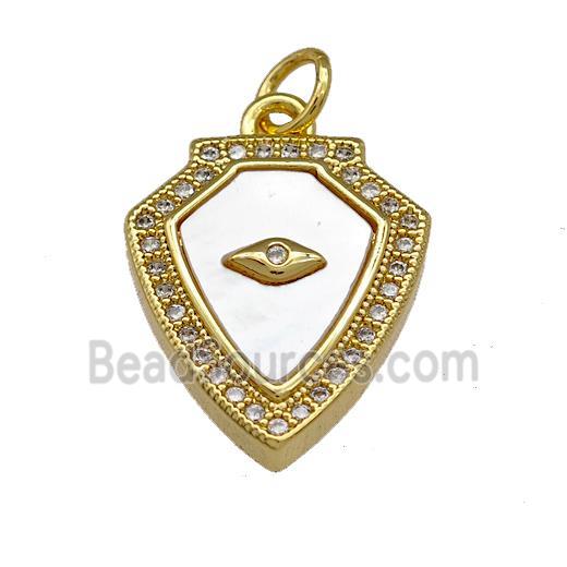 Copper Shield Pendant Pave Shell Zirconia Eye 18K Gold Plated