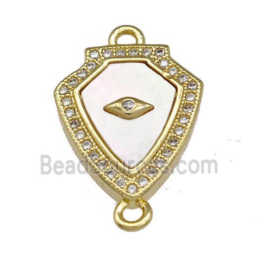 Copper Shield Connector Pave Shell Zirconia Eye 18K Gold Plated