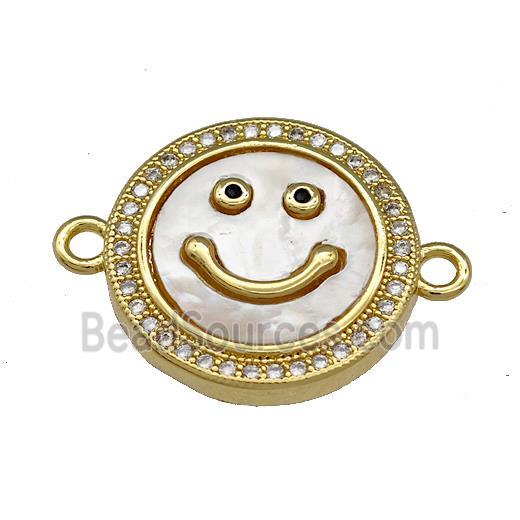 Copper Emoji Connector Pave Shell Zirconia Smile Face 18K Gold Plated