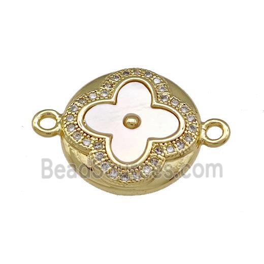 Copper Clover Connector Pave Shell Zirconia Circle 18K Gold Plated