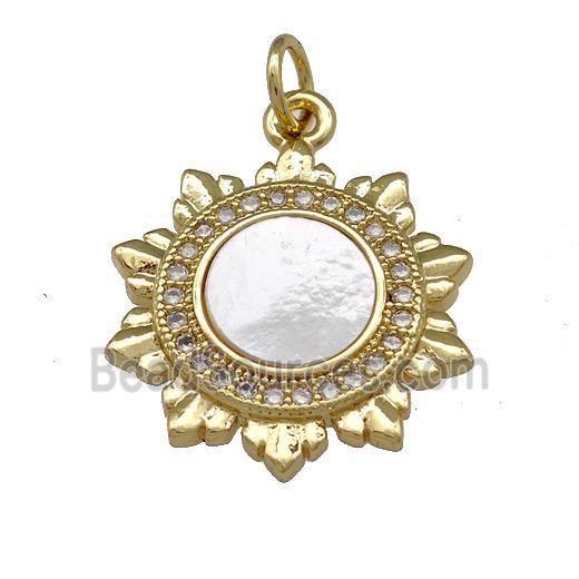 Copper Sun Charms Pendant Pave Shell Zirconia 18K Gold Plated