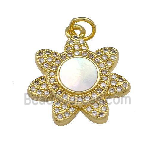 Copper Sunflower Pendant Micro Pave Shell Zirconia 18K Gold Plated