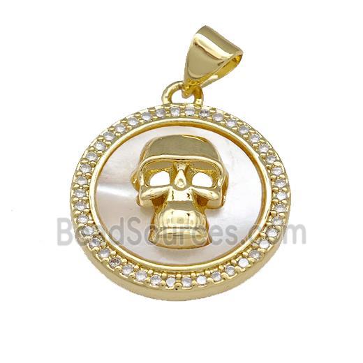 Copper Skull Charms Pendant Micro Pave Shell Zirconia 18K Gold Plated