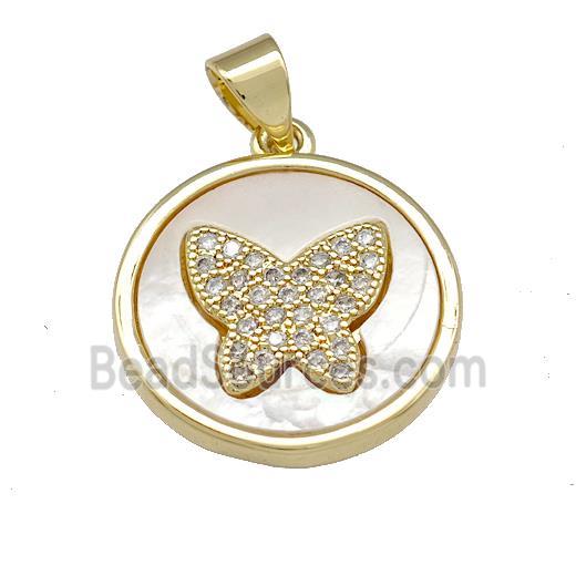 Copper Butterfly Pendant Pave Shell Zirconia 18K Gold Plated