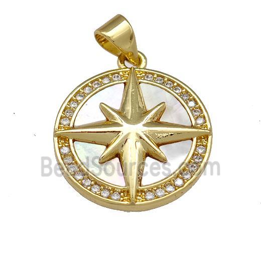 Copper Northstar Pendant Pave Shell Zirconia Circle 18K Gold Plated