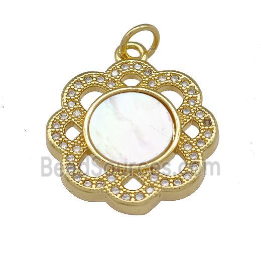 Copper Flower Pendant Pave Shell Zirconia 18K Gold Plated