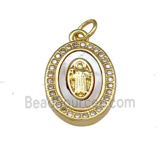 Jesus Charms Copper Oval Pendant Micro Pave Shell Zirconia 18K Gold Plated