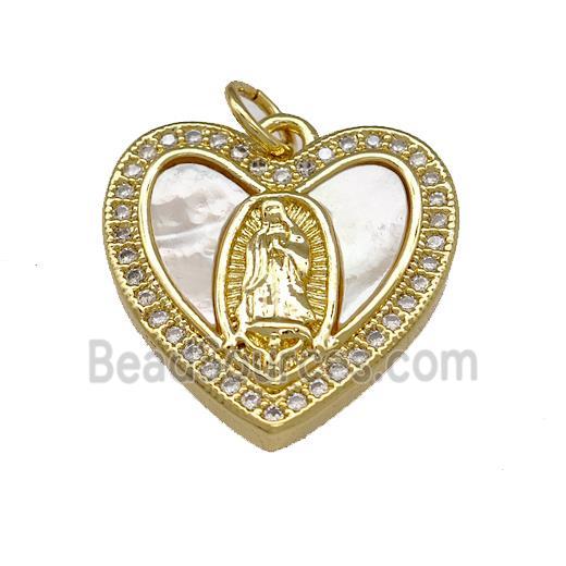 Jesus Charms Copper Heart Pendant Micro Pave Shell Zirconia 18K Gold Plated