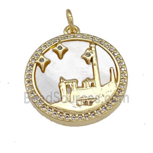 Castle Chams Copper Circle Pendant Pave Shell Zirconia 18K Gold Plated