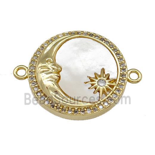 Moon Charms Copper Circle Connector Micro Pave Shell Zirconia 18K Gold Plated