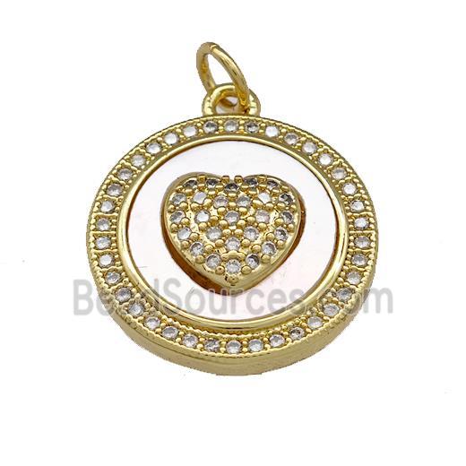 Copper Heart Pendant Pave Shell Zirconia Circle 18K Gold Plated