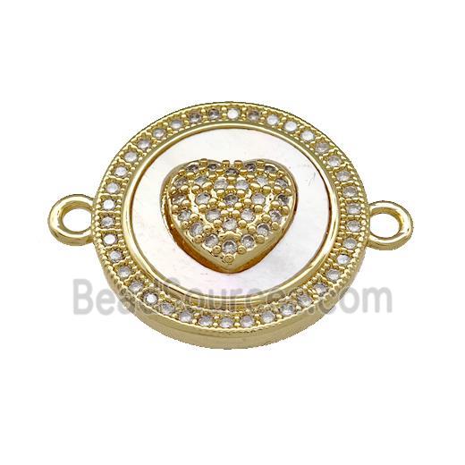 Copper Heart Connector Pave Shell Zirconia Circle 18K Gold Plated