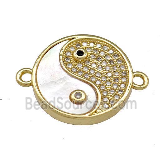 Chinese Yinyang Copper Taichi Connector Micro Pave Shell Zirconia 18K Gold Plated