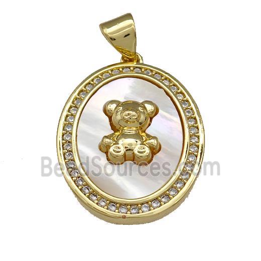 Copper Bear Pendant Pave Shell Zirconia Oval 18K Gold Plated