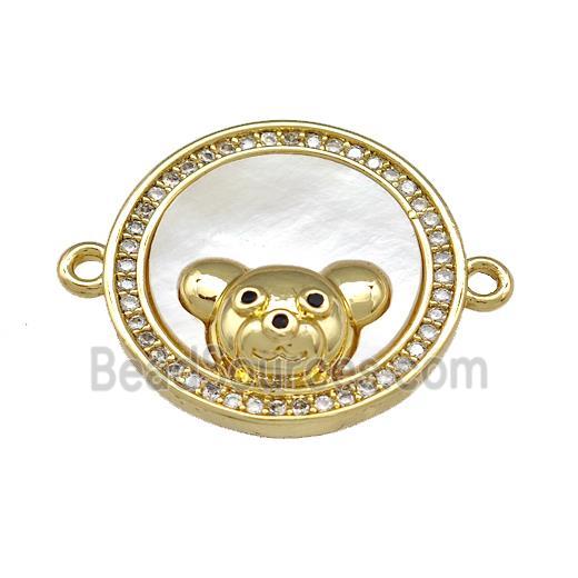 Copper Bear Connector Pave Shell Zirconia Circle 18K Gold Plated