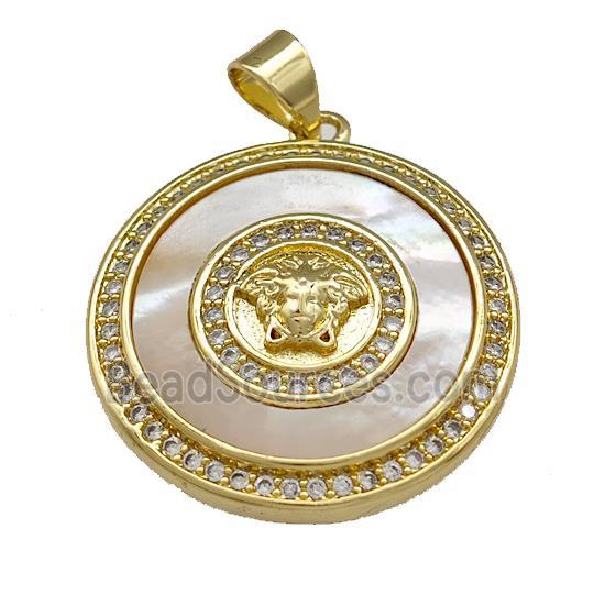 Medusa Charms Copper Circle Pendant Pave Shell Zirconia 18K Gold Plated