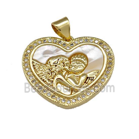 Copper Heart Pendant Pave Shell Zirconia Lover 18K Gold Plated