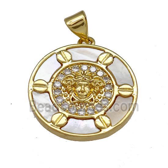 Medusa Charms Copper Circle Pendant Pave Shell Zirconia 18K Gold Plated