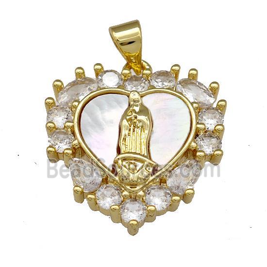 Jesus Charms Copper Heart Pendant Pave Shell Zirconia 18K Gold Plated